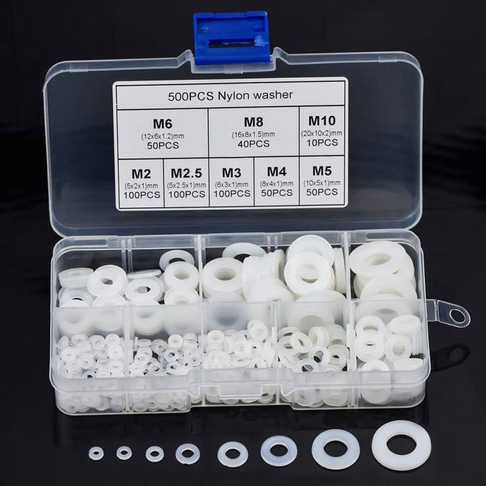 Kit De 500 Rondelles Plates En Nylon Isolantes - 8 Tailles De M2 à M10 - Neuf