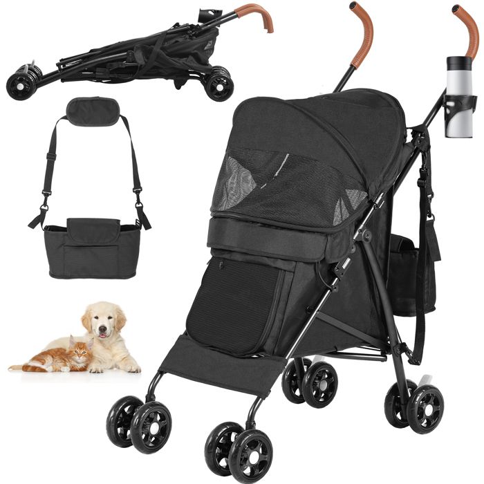 Comparer les prix de YITAHOME Poussette pour Chiens de Petite et Moyenne Taille - à 4 Roues avec Bretelles - Pliable - Porte-Gobelet - Noir