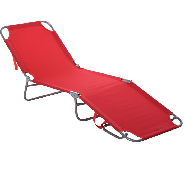 Chaise longue pliable -187x 55 x 24 cm avec dossier réglable en plusieurs positions-Transat inclinable Rouge