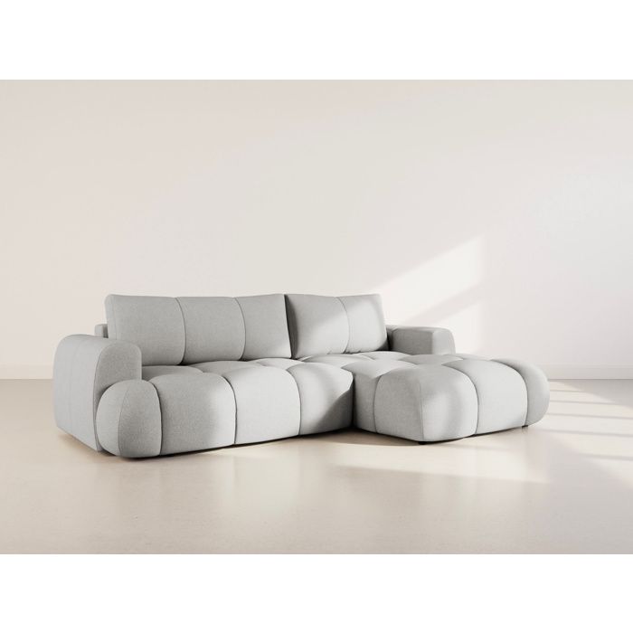 Yulin - Canapé dangle droit 4 places convertible avec coffre en tissu bouclette - Gris clair