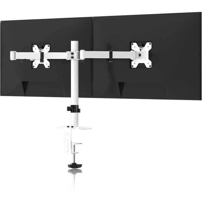 Bras Ecran PC 2 Ecran pour Moniteurs de 13-42 Pouces Support Double Ecran Réglable en Hauteur Inclinable Rotatift Blanc
