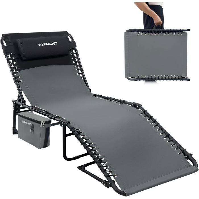 Chaise Longue De Camping Réglable GIANTEX - Avec Repose-pieds, Oreiller, Sac De Transport - 130 Kg