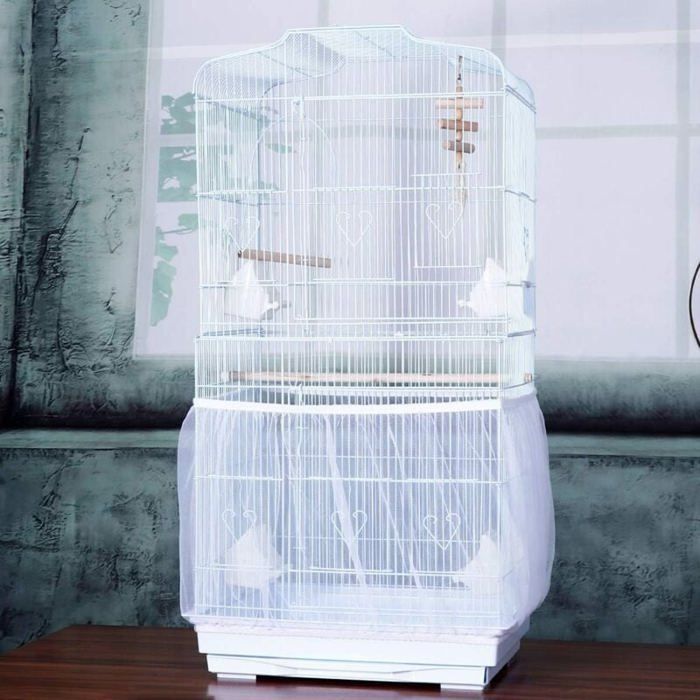 Housse pour Cage Oiseaux Maille Couverture Protection Cage Oiseaux Perruches Canaris Attrape Graine Blanc