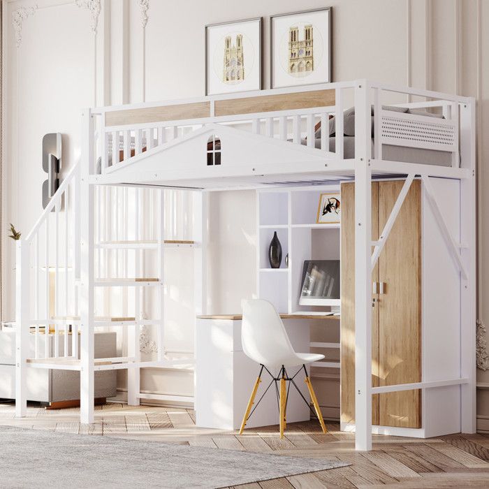 Lit Mezzanine Pour Enfant 90x200 cm avec BarrièRes de SéCurité et éChelle Lit Simple Rembourré en MéTal Lit Superpose Blanc