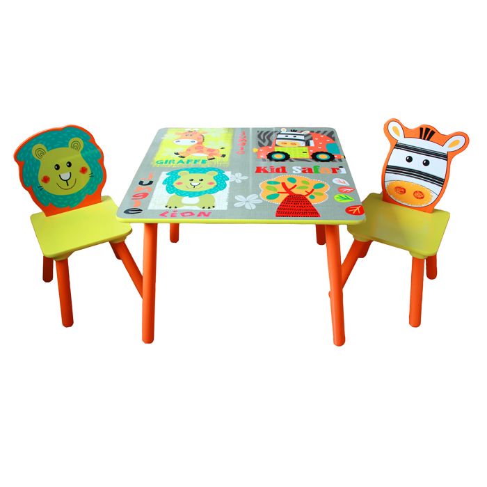 GINGER HOME Table et 2 Chaises Enfant – Ensemble en Bois Design Safari – Jeu Dessin Repas Apprentissage