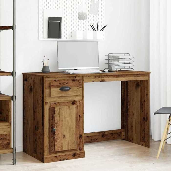vidaXL Bureau bois dingénierie 115 x 50 x 75 cm - Bois ancien 1 tiroir style contemporain