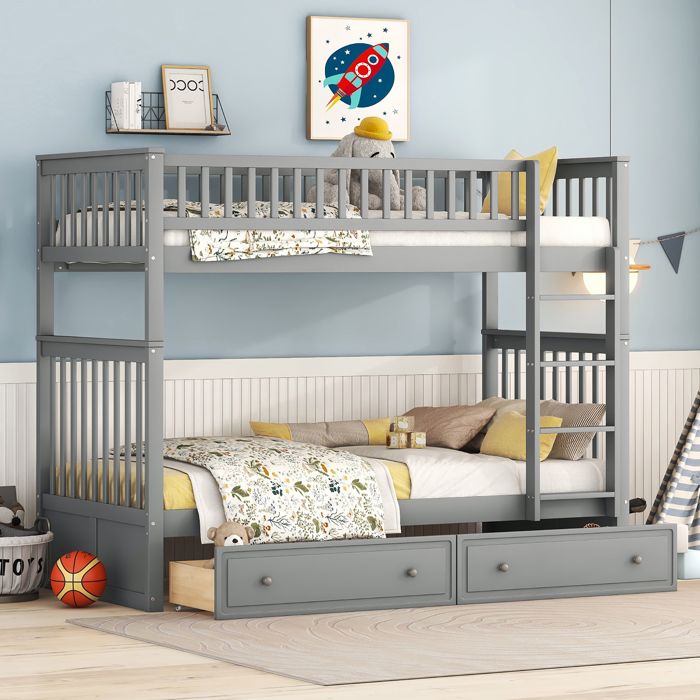Structure de lit Eco - friendly Material durable 90x200cm lits superposés lit bébé lit fonctionnel lits superposés avec tiroirs