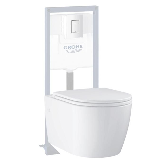 Grohe Pack WC suspendu sans bride Start Round Ceramic + abattant frein de chute + Bâti-support autoportant + Plaque carré blanc alpin