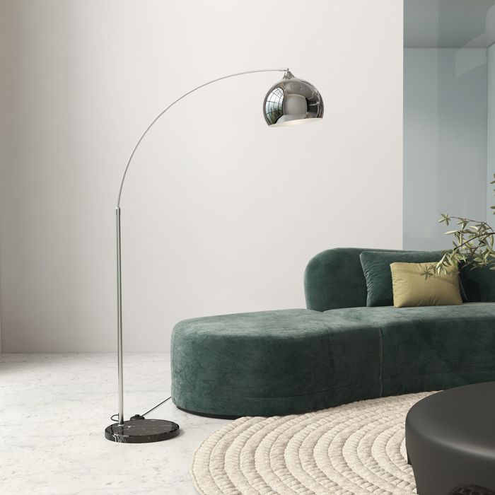 Lampadaire lampe de salon arc réglable pied marbre style vintage 40W E27 dim. 100-115L x 30l x 170-180H cm noir gris