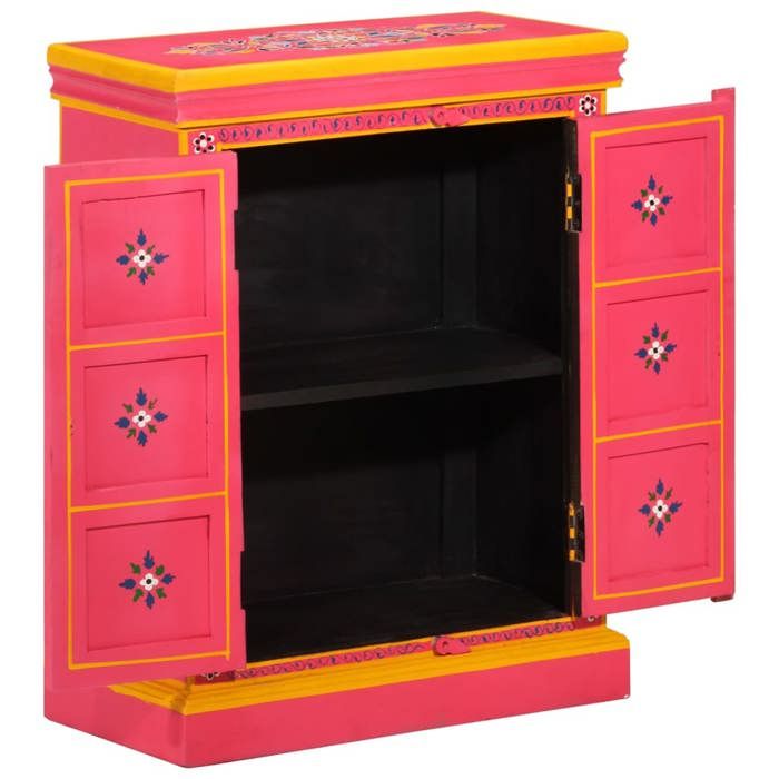 Buffet en bois de manguier - vidaXL - 60x30x78 cm - Peinture rose à la main - Multicolore - Détails décoratifs