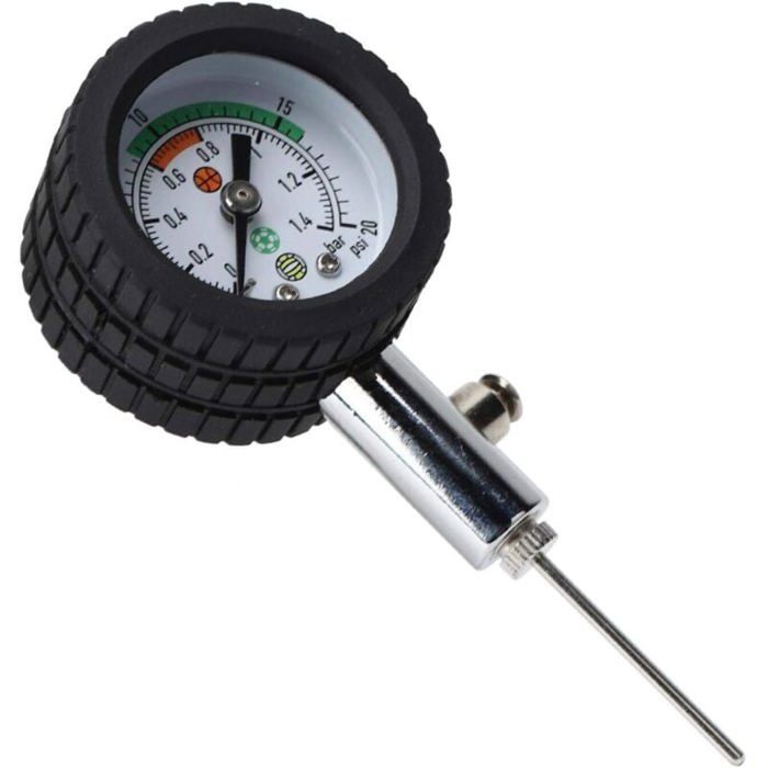 Manomètre à Bille 0-1,4 Bar / 0-20 Psi - Jauge De Pression Pour Football, Basket, Volley, Rugby Et Ballons Gonflables