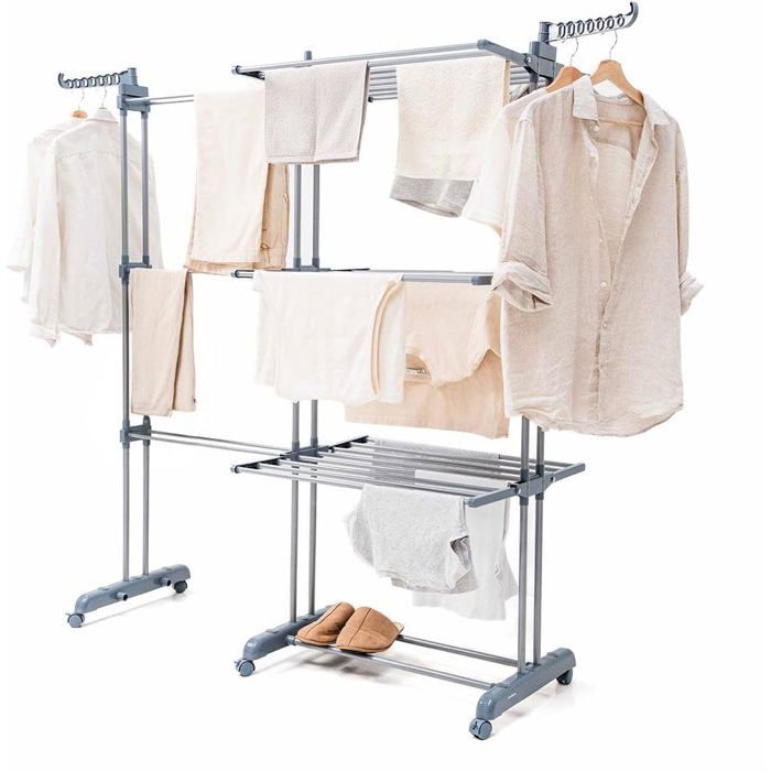 Sèche-Linge Vertical Pliable SPRINGOS 3 Niveaux 24 Barres - Capacité 17m, Roulettes Et Design Ergonomique