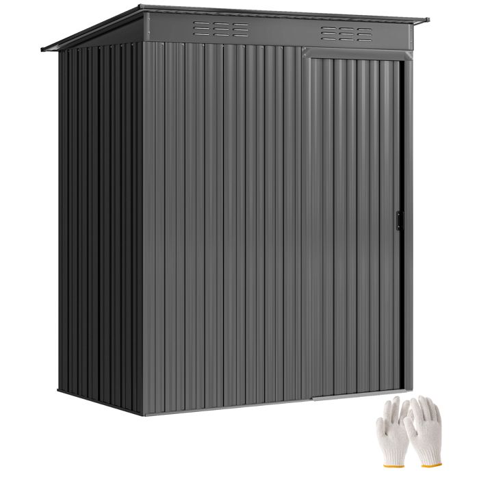 Abri de jardin - Outsunny - en métal - 137 m² - 2 paires de gants porte coulissante - 159x106x181cm - gris foncé
