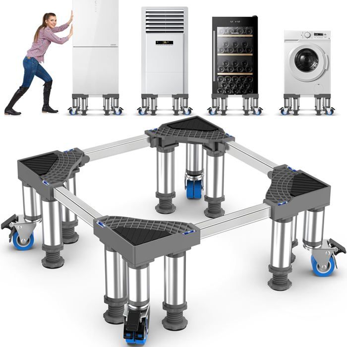 Socle réglable pour électroménager - TRAHOO - Réglable 45-68 cm - Charge 400 kg - 4 roues pivotantes 360° - Trahoo