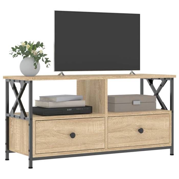 [24651]Meuble TV - TABLE TV Meuble HIFI de salon - chêne sonoma 90x33x45 cm bois dingénierie et ferPoids:19.32 Kg