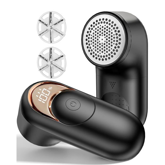 Rasoir anti-peluches rechargeable pour vêtements et pulls avec 6 lames élimine rapidement les peluches et les bouloches noir.