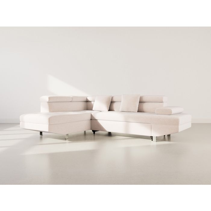 Margaux - Canapé dangle gauche 5 places convertible avec coffre et têtières réglables en velours texturé - Beige
