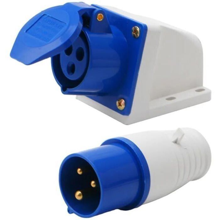 Prise industrielle 16 ampères 3 broches 220-250V étanche IP44 2P + E 3 phases 16A adaptée aux camping-cars caravanes