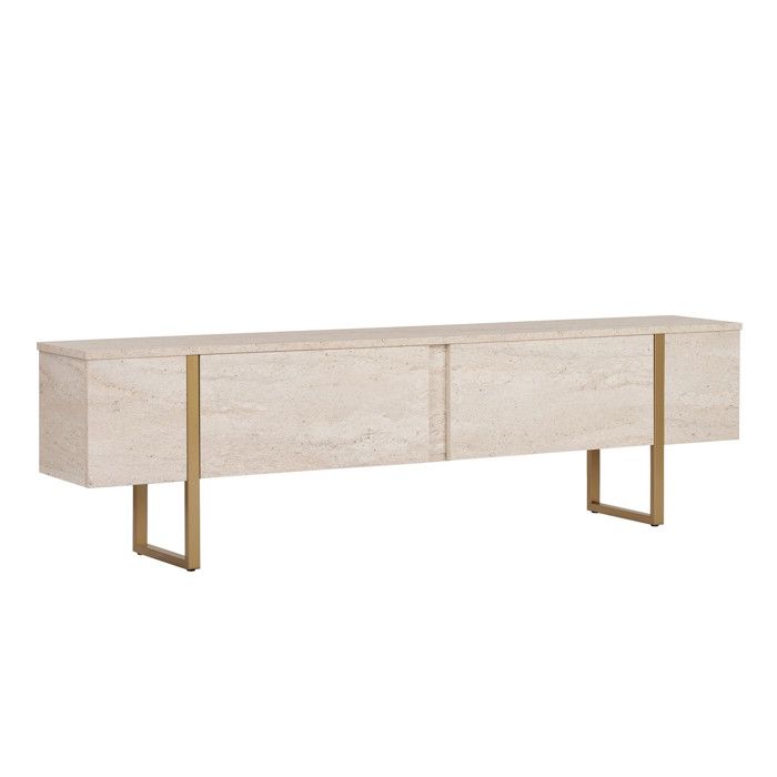 Meuble TV en bois Onera - 180 x 30 x 50 cm - Travertin / Or Meuble TV en bois Onera - 180 x 30 x 50 cm - Travertin / Or