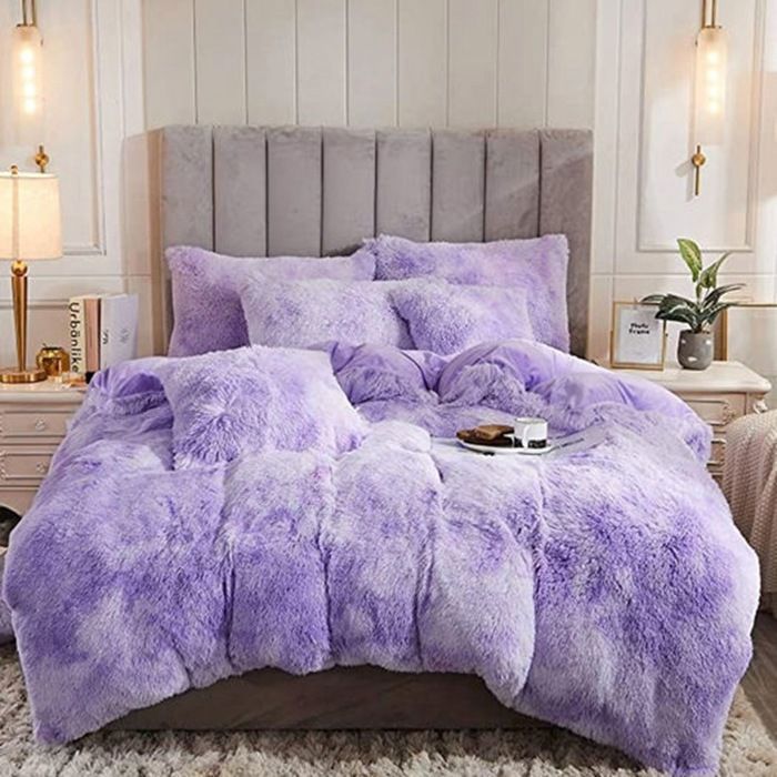 Housse de Couette à Poils Longs en Peluche 160*200cm Ultra Douce en Velours Cristal Housse de Couette en Flanelle Multicolore