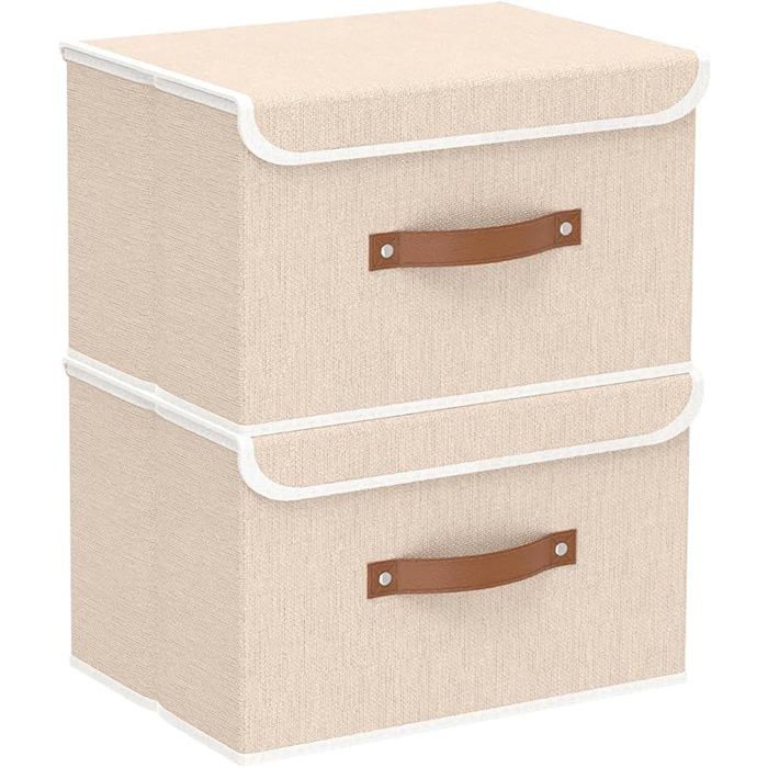Boite de Rangement avec Couvercle Caisses de Rangement Tissu Panier de Rangement Pliable pour Ranger Beige 26x20x17/(2-Pack)