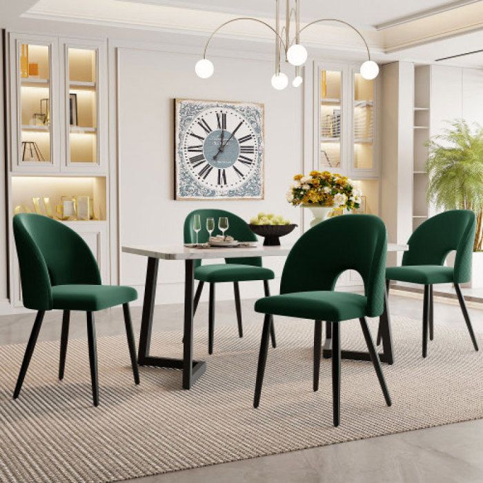 Chaises salle manger moderne ensemble repas table rectangulaire moderne 117 x 68 cm chaises de salle à manger en veloursVert