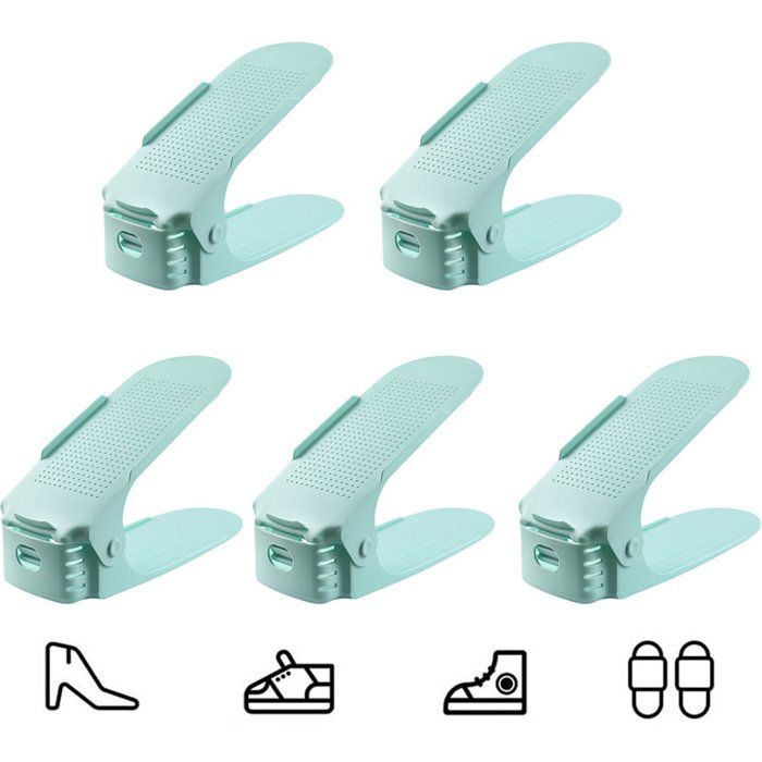 Organisateur De Chaussures Double Étage Réglable 8-17 cm Lot 5 Gain De Place Pour Armoire/Placard Vert