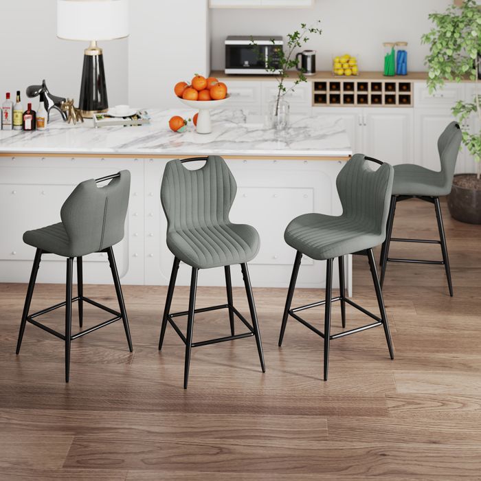 Tabourets de bar - WAFTING - Lot de 4 Pivotant 360° - Assise 65cm - Dossier & repose-pieds - Gris foncé