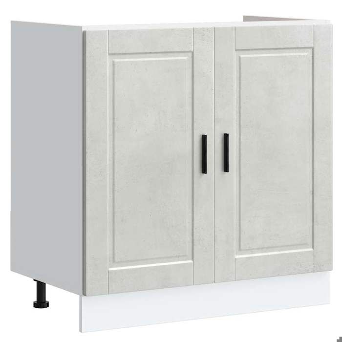 Meuble bas pour évier Porto - vidaXL - bois dingénierie - gris béton - pieds réglables - sans plan de travail - 80 x 46 x 815 cm u