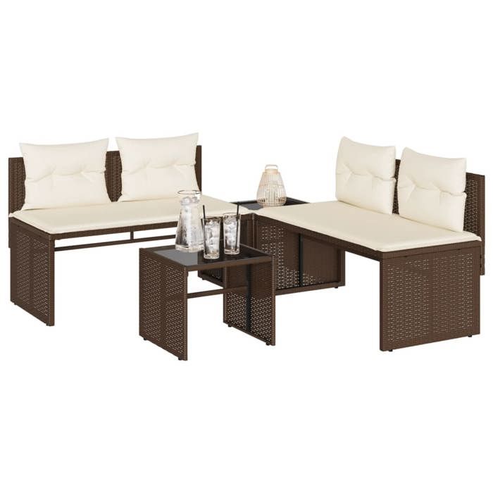VIDAXL Salon bas de jardin (4 pcs) - ANTI-UV - + coussins - marron résine tressée 110x57x72 cm M9091