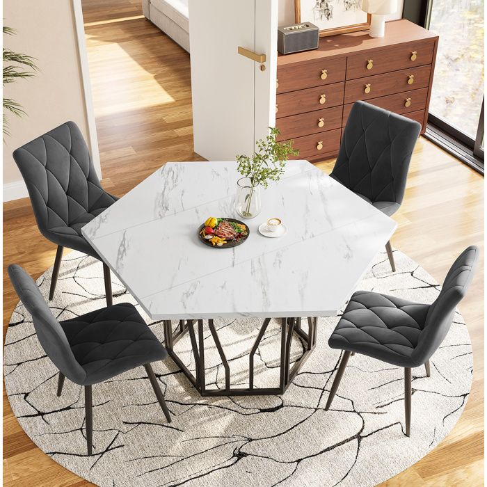 Ensemble Repas 5 Pieces Noir Blanc Table Et Chaises Modernes FloraGrace Pour Salle A Manger Montage 20 Mn 1155x100x75cm