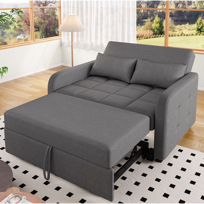 Canapé-Lit Gris 2 Places Sofa Convertible FloraGrace Pour Petits Espaces Dossier Réglable 3 Positions 127x75x94cm