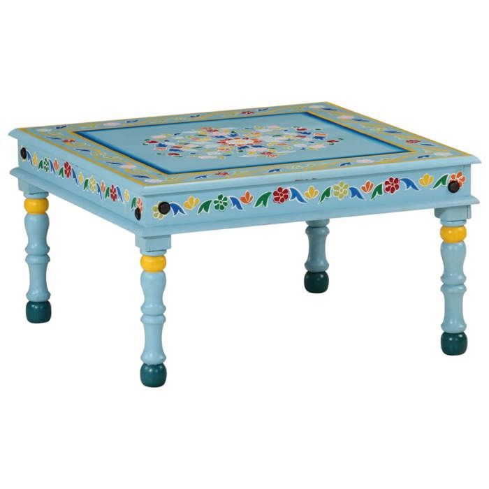 Table basse turquoise bois de manguier massif peint à la main - Cadre durable - design élégant(13247)