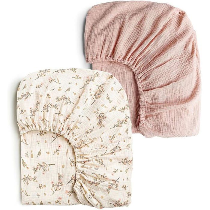Eurpand Lot de 2 Draps Housse Bébé Mousseline Coton 80x40 cm Drap Berceau Landau Respirant Lit Enfant Matelas DRAP HOUSSE MATELAS