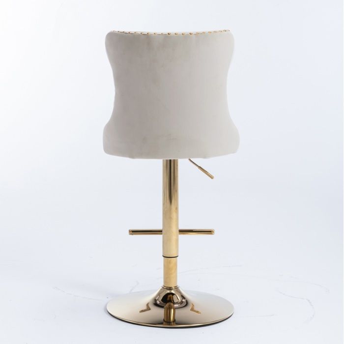Lot de 2 tabourets de bar en velours beige pivotants 360° hauteur réglable dossier capitonné base dorée
