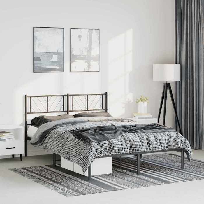 Cadre de lit en métal - vidaXL - 135x190cm - noir - métal - Sans matelas - Tête de lit - 2 places - Sommier à lattes inclus 53060