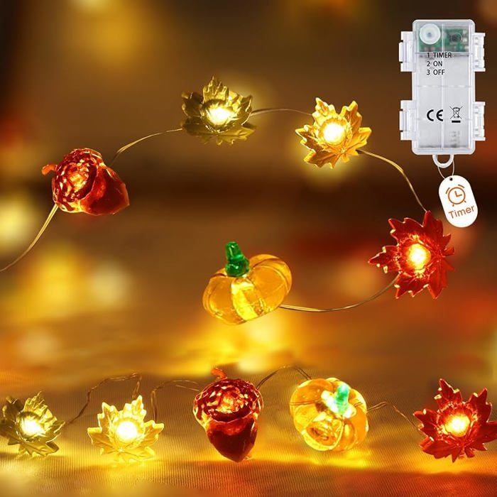 Guirnde lumineuse LED pour décoration automne 2 m 20 LED citrouille feuille Guirnde Lumineuse Automne 2m LAMPE DECORATIVE