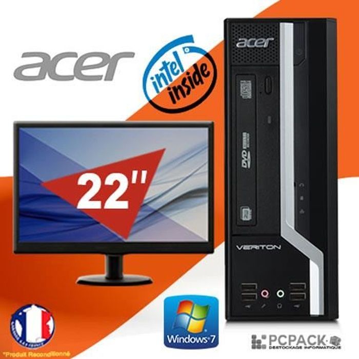 Unité Centrale - PC BUREAU ACER Veriton X2611G Intel 2.60Ghz 4Go 500Go WIN 7 + ECRAN 22\