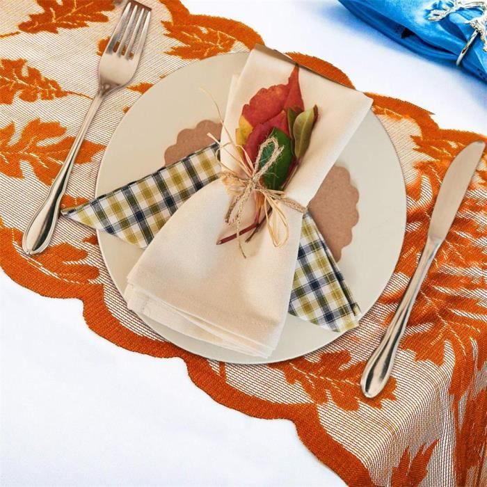 Chemin De Table Automne Halloween - Motifs Feuilles D'érable Et Citrouilles Dorées - 28 X 275 Cm - Polyester - Décoration De Table Saisonnière
