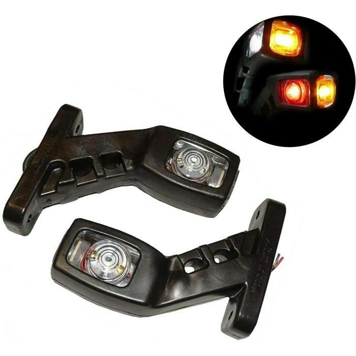 Lot De 2 Feux De Gabarit LED Tricolores Rouge/Blanc/Orange 12V-24V – Feux Latéraux Coudés Courts En Caoutchouc Pour Camion, Remorque, Agricole, Poids Lourds