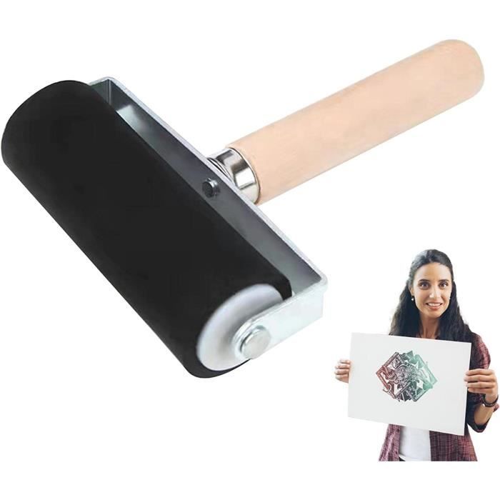 Rouleau en Caoutchouc Rouleau de Gravure avec Manche en Bois Outil