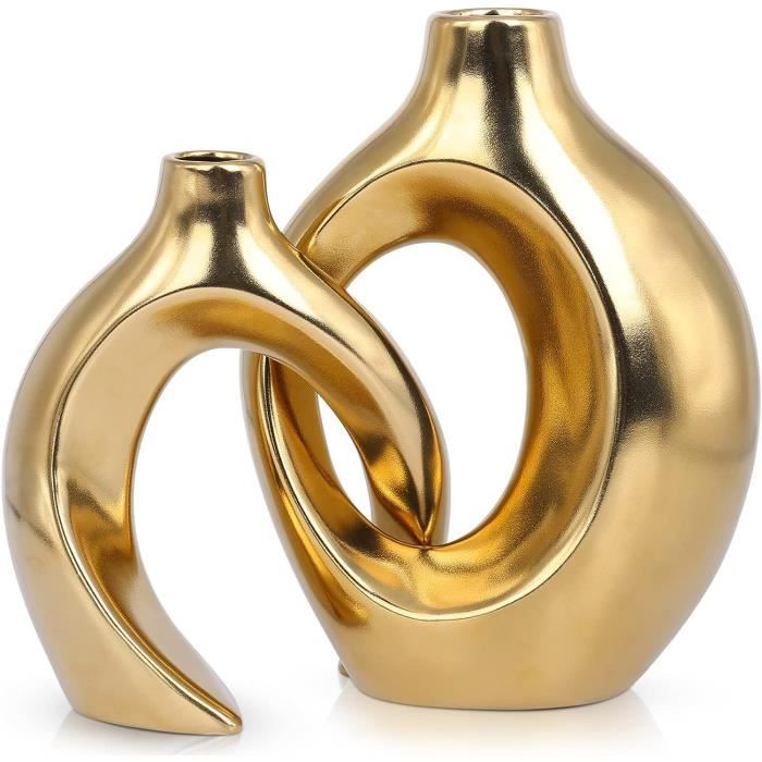 2 Vases En Céramique Creux Orange – Design Donut Bohème Moderne – Décoration Minimaliste Nordic