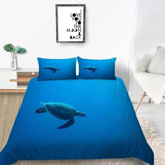 Drap Housse 140x190 + 2 Taies 65x65 - Motif Tortue De Mer | Microfibre Douce, Bonnet 30 Cm - 11