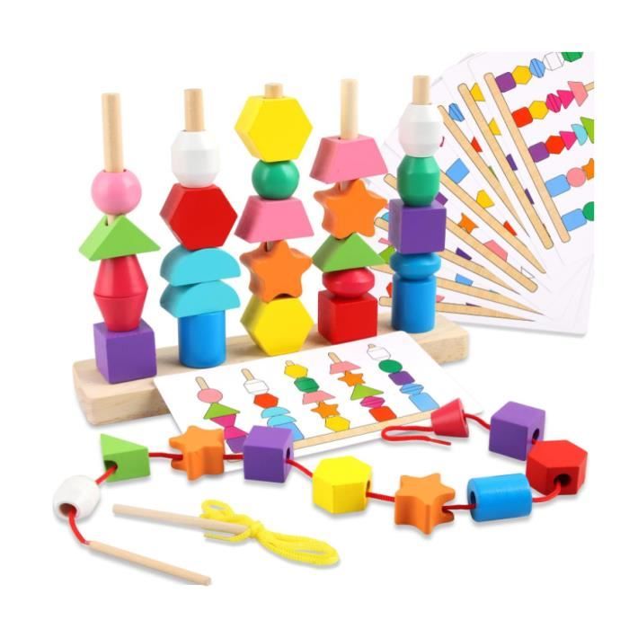 Jouet En Bois à Lacer Sur Le Thème Des Véhicules - Pour Enfants Dès 18 Mois - Kit Avec Voitures, Camions, Feux - Développe La Motricité Fine