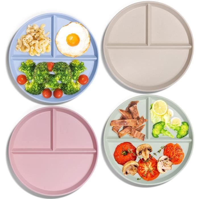 MINZHI Assiettes Divisées En Acier Inoxydable Pour Enfants Et Adultes - Plateau Repas 3 Compartiments 19,6 Cm