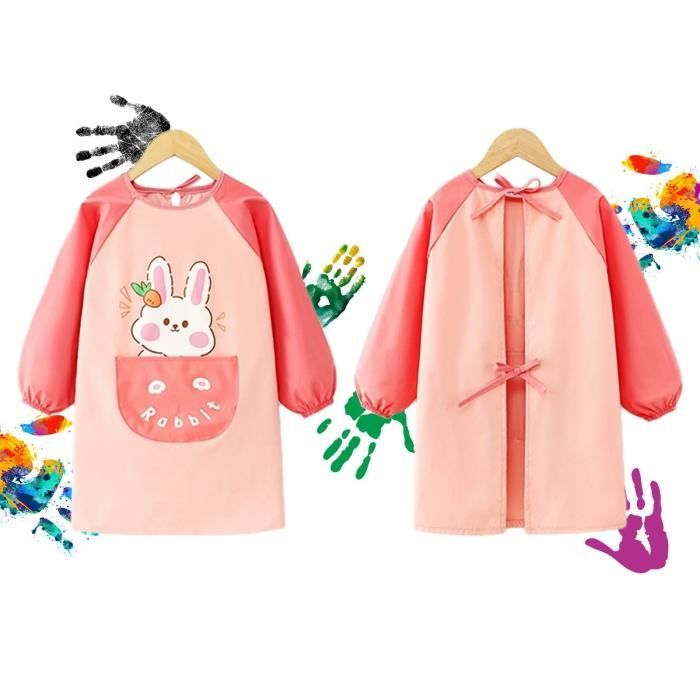 Tablier Enfant - Blouse Peinture 8-12 Ans - Imperméable - Manches Longues - Poignets Élastiques