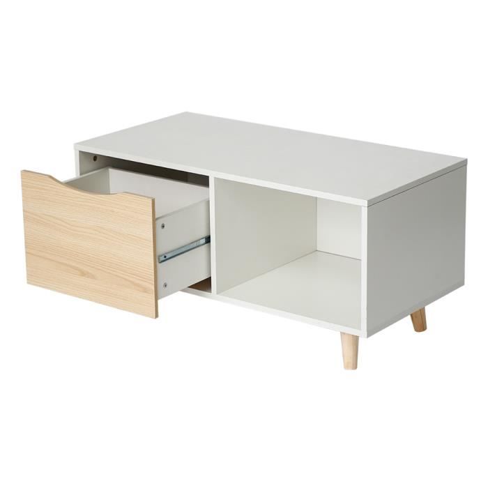 Table basse scandinave(blanc et chêne), L 90 cm - Cdiscount Maison