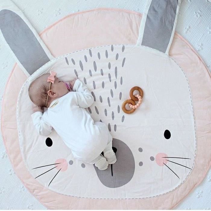 Tapis Éveil Lapin Mignon Tapis de Jeu Pr Bébé Tapis Rond en Coton Doux Déco Salle