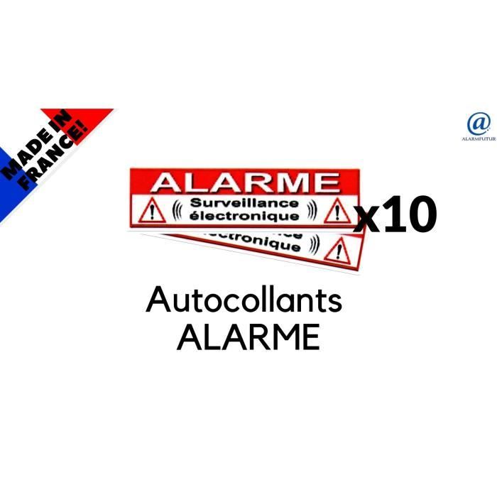 Lot de 10 Autocollants dissuasifs pour alarmes 70 mm X 20 mm