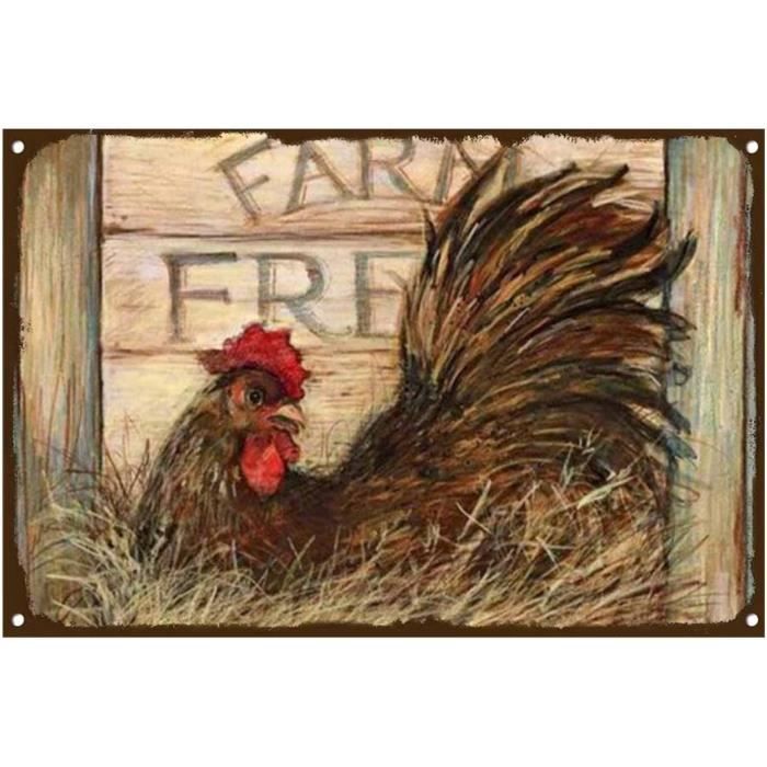 Couvercle De Soupière Ancien - Coq Peint Signé YB - Déco Murale Maison Campagne